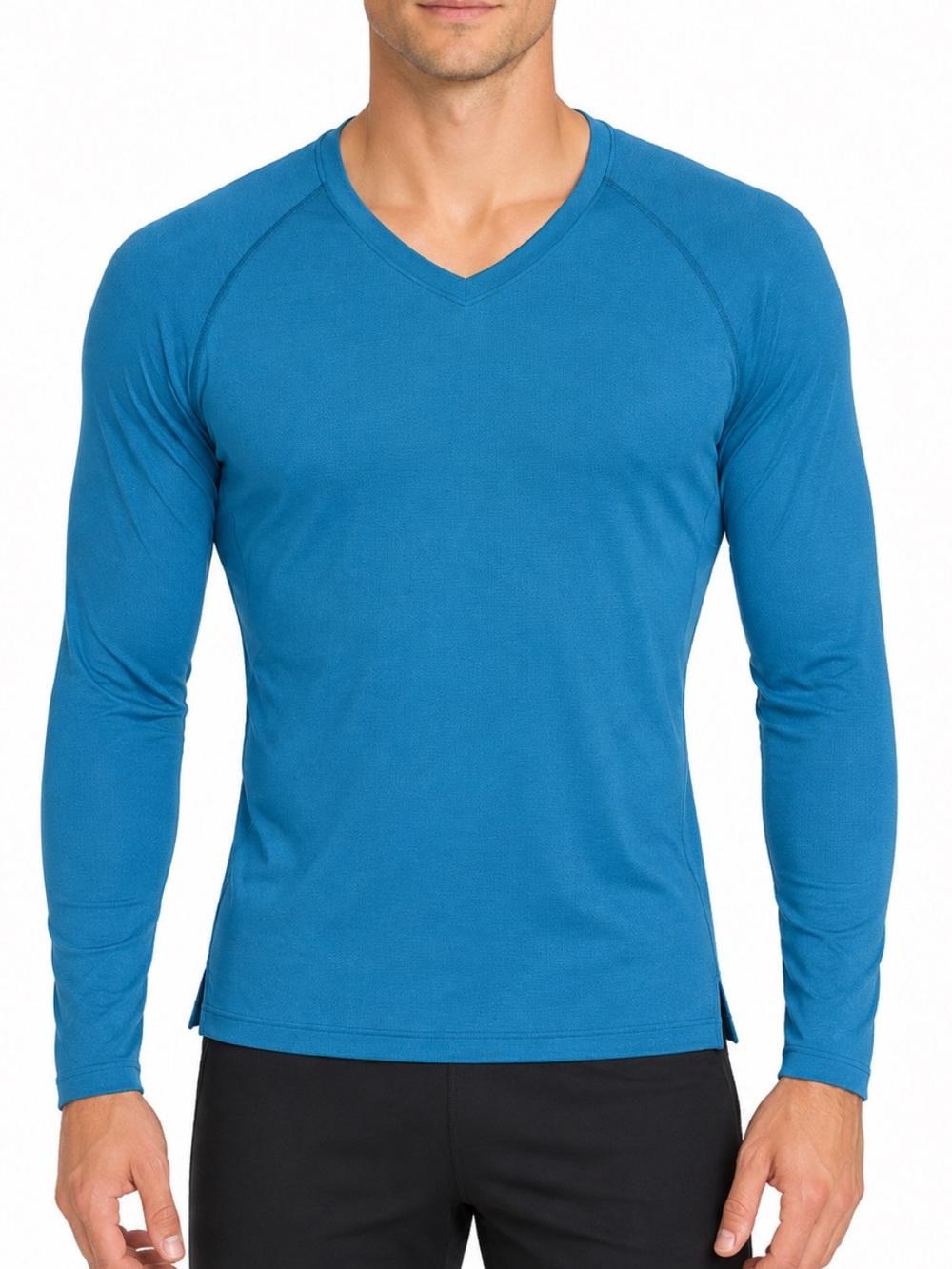 Under Armour HeatGear men’s blue fitted v-neck long sleeve workout tee medium